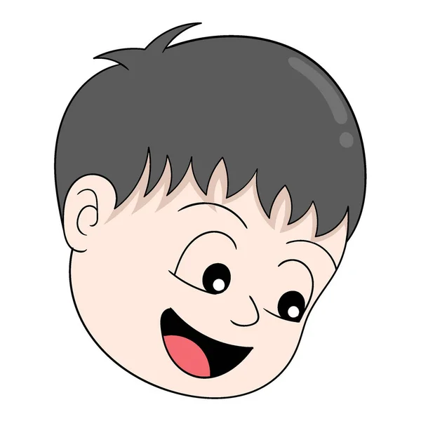 Emoticon Menino Cabeça Sorrindo Olhando Para Baixo Vetor Design Ilustração — Vetor de Stock