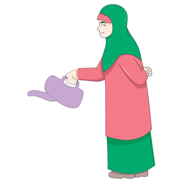Mães Muçulmanas Estão Diligentemente Regando Com Fanfarra Desenho Vetorial Ilustração — Vetor de Stock