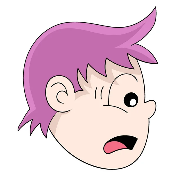 紫色の髪の恐怖顔の少年の頭の感情 ベクターデザインイラストアート — ストックベクタ