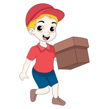  Vektör tasarım sanatı, kuryeler müşterilere teslimat yapan kutularla dostça yürürler.