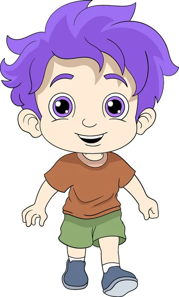 Bébé Garçon Aux Cheveux Violets Marchait — Image vectorielle