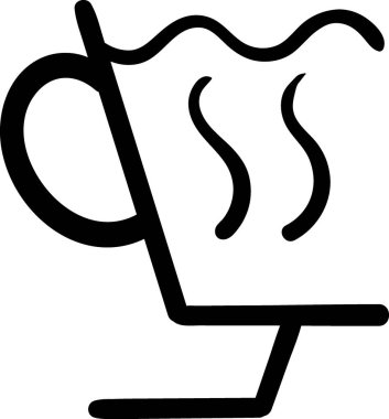 Yarım fincan sıcak kahve ikonu. Siyah beyaz.