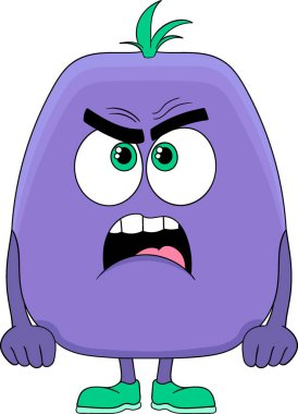 Tuhaf bir yüzü olan mor bir canavar.