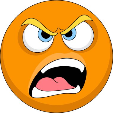 Kızgın suratlı turuncu top çizgi film logosu. yaratıcı resim