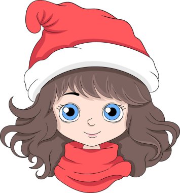 Kıvırcık saçlı genç bir kızın kafası gülümsüyor, çizgi film karakteri tasarımı.