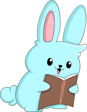 Tavşan özenle bir bilim kitabı okuyor, yaratıcı çizim tasarımı.