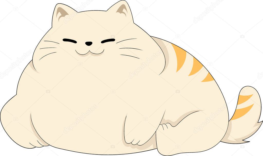 Fat cat is relaxing lying down, illustration of a happy pet, creative illustration design