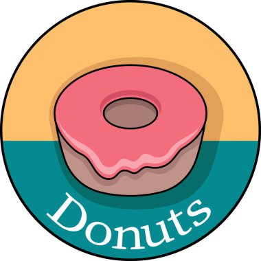 Donut logosu, lezzetli ekmek tatma işi, düz çizim.