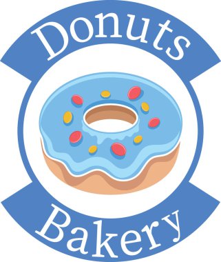 Donut logosu, lezzetli ekmek tatma işi, düz çizim.
