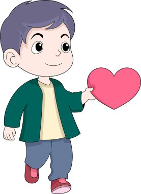 Sevgililer Günü illüstrasyonu, gerçek aşkı arayan çocuk, düz çizgi film çizimi.