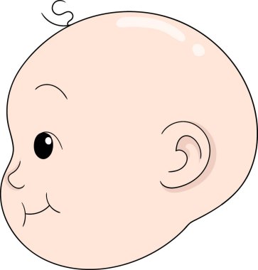 Çizgi film çizimi, tombul, yanaklı, kel ve yaratıcı bir bebeğin kafası. 