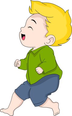 Çizgi film çizimi, küçük çocuk Noel geldiğinde mutluluğu kutluyor. yaratıcı çizim 