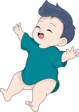 Çizgi film çizimi, küçük çocuk mutlu bir şekilde zıplıyor. yaratıcı çizim 