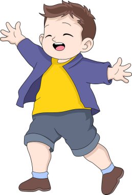 Çizgi film çizimi, küçük çocuk tatil sezonunun mutluluğunu kutluyor. yaratıcı çizim 