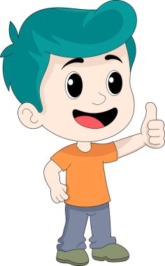 Sosyal medyanın karalama çizimi gibi, mutlu yüzlü bir çocuk başparmak kaldırıyor, yaratıcı çizimler yapıyor. 