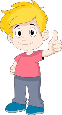 Çizgi film çizimi başparmak yukarı, mutlu yüzlü çocuk baş parmak yukarı, yaratıcı çizim 