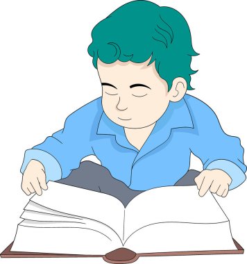 Eğitici karikatür çizimi, bir çocuk oturmuş ekonomi okuyor ve üniversiteye giriyor, yaratıcı çizimler yapıyor. 