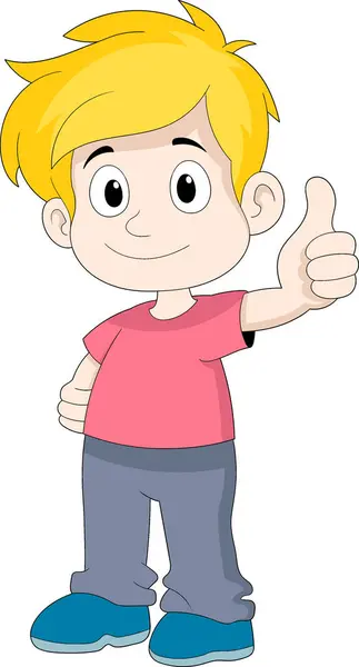 Cartoon Doodle Illustration Thumb Boy Happy Face Showing Thumbs Creative — Stock Vector