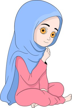 Müslümanlara tapmanın karalama çizimi, güzel tesettürlü bir kız oturuyor ve merhaba diyor, karın olmaya hazır, yaratıcı çizim 