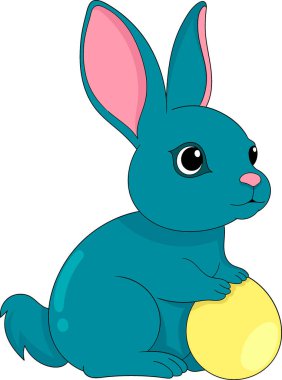 Paskalya karalaması karikatür çizimi, yeşil tavşan neşeli yumurtalar taşıyor, yaratıcı çizimler. 