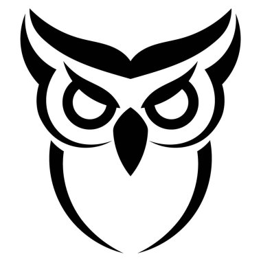 Düz dizayn edilmiş hayvan logosu, siyah çizgileri olan bir baykuş silueti, yaratıcı çizimler. 