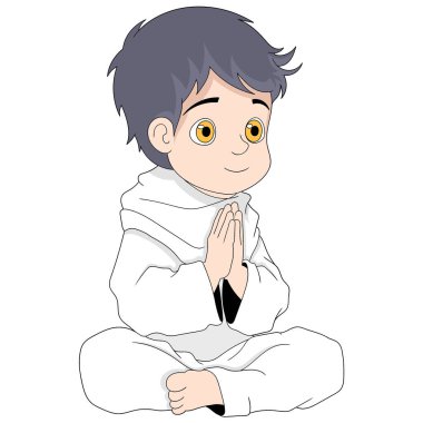 karikatür çizimi dini aktiviteler yapan insanları gösteriyor, Müslüman erkekler beyaz giyinmiş dua ediyor, yaratıcı çizimler yapıyor. 