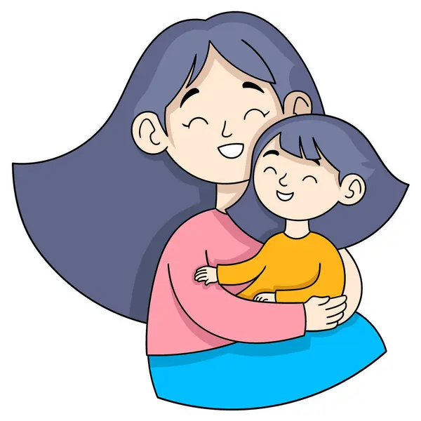 Festa Della Mamma Cartone Animato Scarabocchio Illustrazione Madre Figlia Abbracciare — Vettoriale Stock
