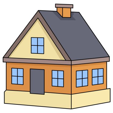 düz simge tasarımı illüstrasyon, izometrik efektli ev binası, yaratıcı çizim 