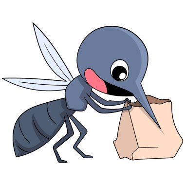 Garip davranan hayvanların karikatür çizimleri, Sivrisinekler çantaları açmak için sabırsızlanıyorlar.