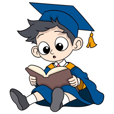 Eğitim çizgi filmi karalaması, üniversite eğitimi mezuniyet elbisesi giyen genç mezun.