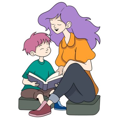 Anneler Günü 'nü kutlayan çizgi film karalamaları, anne ve çocuğun sohbet etmesi, bir hikaye kitabı okuması.