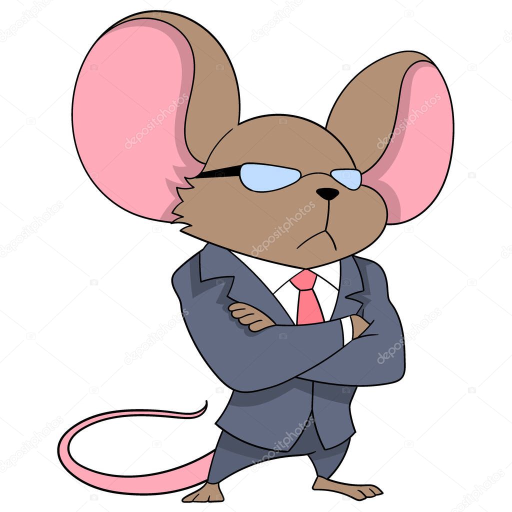 Cartoon doodle of animals doing activities, A businessman standing arrogantly showing off his wealth