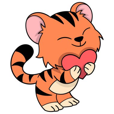 karikatür karalamaları yapan hayvanlar, kaplan mutlu ve aşık, ortağına sevgi getiriyor.