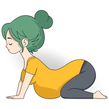 İnsanların sağlığını korumak için yaptıkları karalama, hamile bir kadın yoga hareketleri yapıyor, yerde yatıyor.