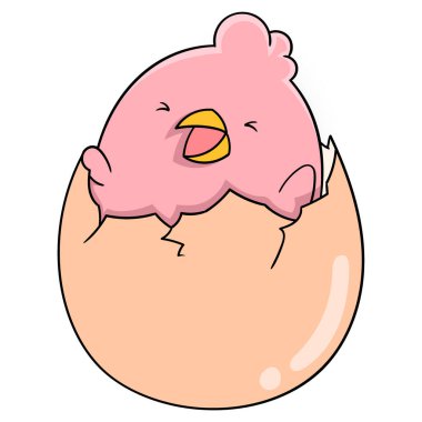 Hayvan aktivitelerinin karalamaları, kırık yumurtalardan doğan sevimli mutlu piliçler.