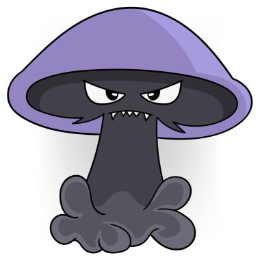 Çizgi film sevimli yaratık, zehirli mor mantar kızgın kötü yüzlü karakter