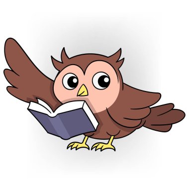Hayatta öğretme ve öğrenmeyle ilgili karalama çizgi film amblemi, bir baykuş bir kitap okuyor ve bilgiyi paylaşıyor.