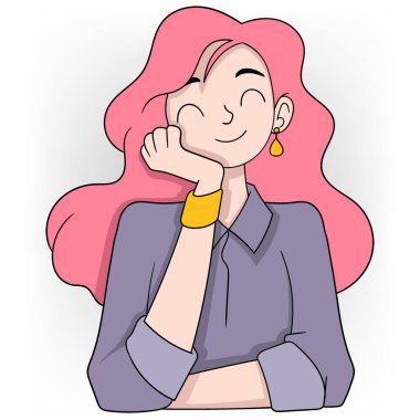 İş ve yaşam dengesiyle ilgili karikatür, maaş gününde mutlu bir iş kadını.