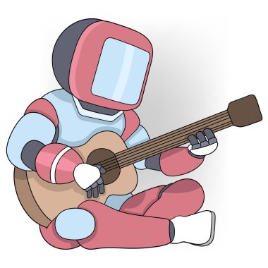 Çizgi film çizimi, yapay zeka öğrenme teknolojisi, gitar çalan ve şarkı besteleyen bir robot.