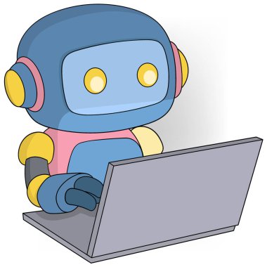 Bir aletin içindeki yapay zekanın karalama çizimi. Akıllı bir robot dizüstü bilgisayarın nasıl kullanılacağını öğreniyor.