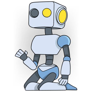 Gelecekte kullanışlı olabilecek mekanik robot teknolojisinin karalama çizimi. Hasarlı bir robot tamir için bekliyor.