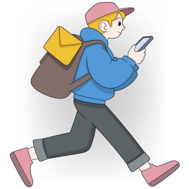 Akıllı telefonuna dalmış genç bir adamın canlı bir şekilde yürüme görüntüsü..