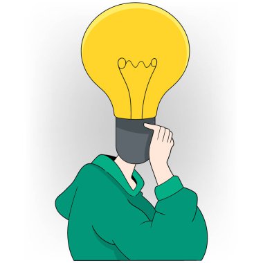 Yaratıcı fikir kavramını tasvir eden karikatür tarzı bir çizim. Görüntü, kafasında büyük sarı bir ampul olan birini gösteriyor.