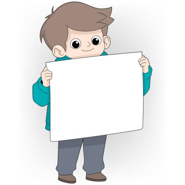 Bir çocuk elinde beyaz bir tabela tutuyor. Merak ve keşif kavramı