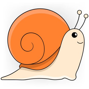 Hayvan, yumuşakça hayvan, tatlı turuncu kabuklu salyangoz besin ararken yavaşça yürüyen karikatür çizimi.