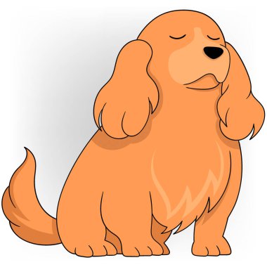 Çizgi film hayvan görüntüsü, masum yüz ifadesi olan kalın turuncu tüylü köpek.
