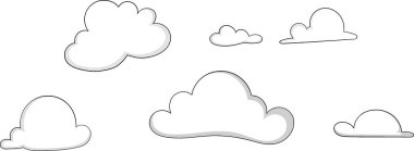 karikatür çizimi basit resimleri bir sette karalar, beyaz bulutlar şablon olarak çeşitli şekillerde