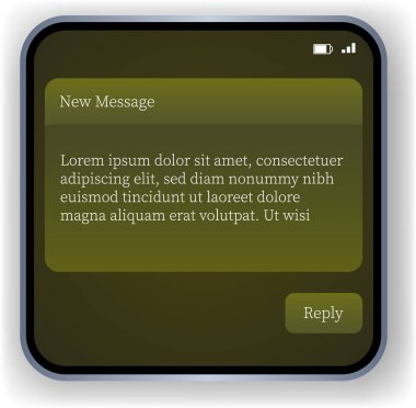 A modern smartphone interface displaying a new message notification with a text preview and a Reply button for easy and quick responses clipart