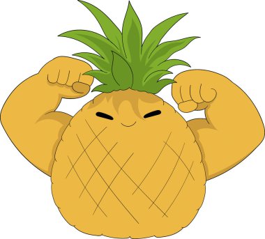 A cute and muscular pineapple character is flexing its arms proudly, smiling to highlight its strength and health benefits.  clipart