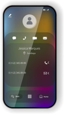 Bir akıllı telefon iletişim ekranının gradyan arkaplan içeren, iletişim bilgilerini gösteren vektör çizimi